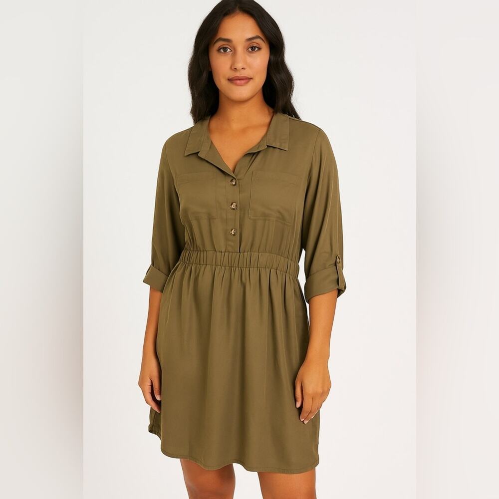 Full Circle Trends Olive Green Button-Up Dress